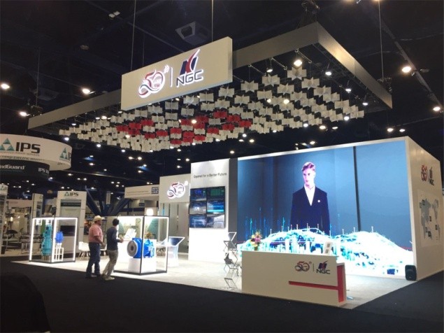 Wide backdrops and banners on booth in trade show and exhibition